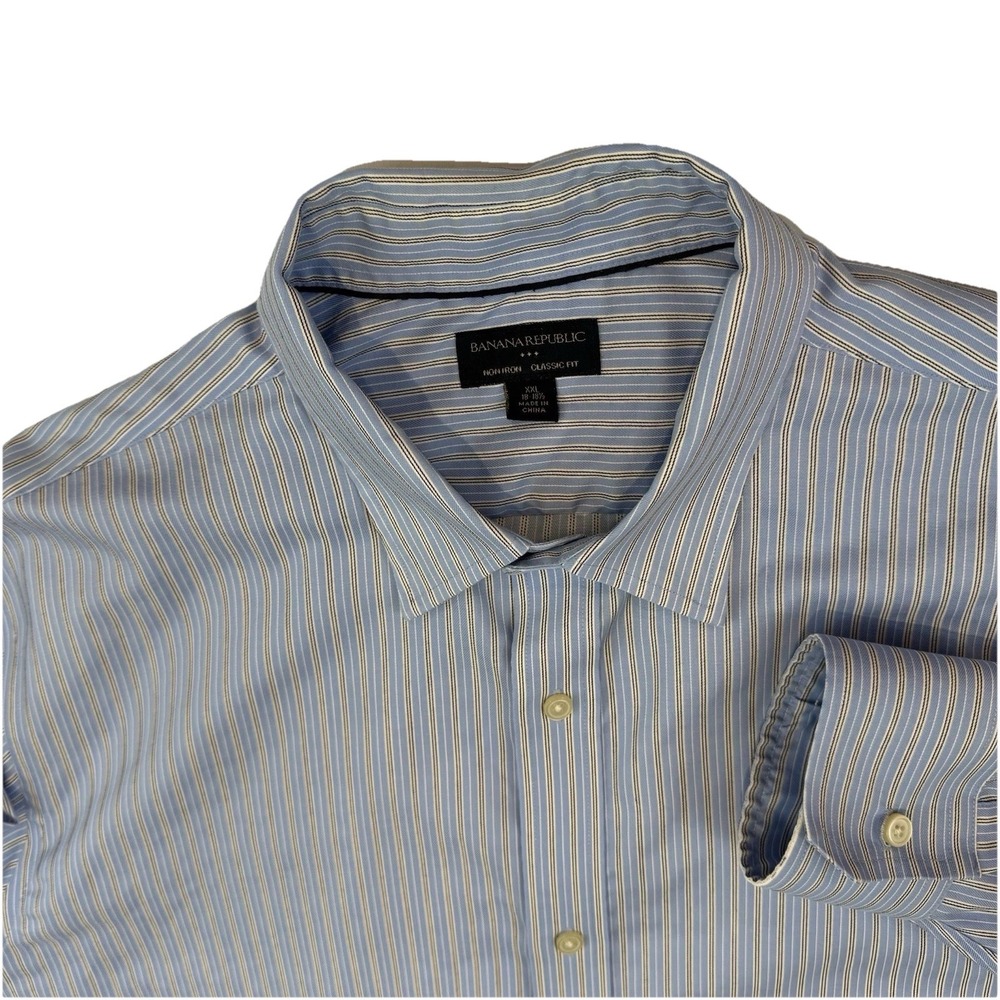 Banana Republic Dress Shirt Men  XXLarge  2XL Blue Button Down Striped
